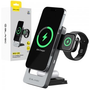 Blavec Indukciós töltő BQI-05 Qi 15W mágneses Magsafe 3 az 1-ben UniCharge (BQI05-QIMS) ezüst