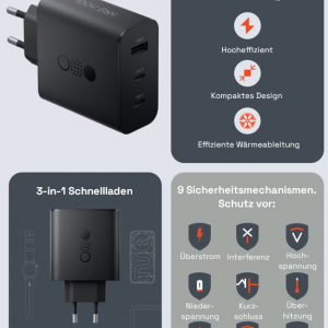 Hálózati USB-C töltő adapter CMF by Nothing Power, 100W, 5A, 1 x USB-A - 2 x USB-C, Fekete-2