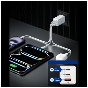 Spigen Essential Ee673eu 3-portos hálózati töltő 67W Fehér-2