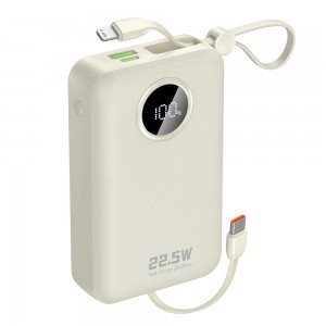 Dudao K14+ 22,5W 20000 mAh beépített type-C és lightning kábeles powerbank fehér