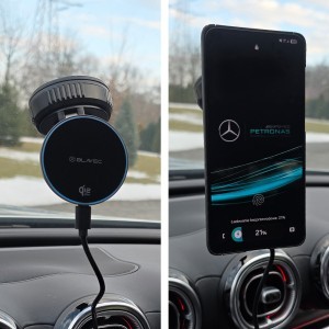 Blavec Autós tartó BHC-02 Qi2 25W vákuum mágneses indukciós töltővel szélvédőre (BHC02-QI2PMWIB) fekete tok-4