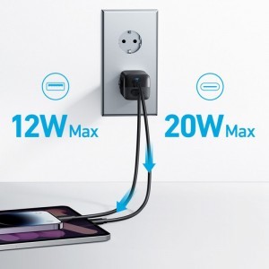 Fali Töltő Anker 323, 33W, 3A, 1 x USB-A - 1 x USB-C, Fekete A2331G11-3