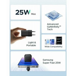 Hálózati töltő UGREEN X517, 25W, 3A, 1 x USB-C, Fekete-1