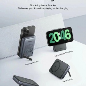 Ugreen - Power Bank PB562 (55140) - Vezeték nélküli mágneses töltés 7,5W, 10000mAh, PD20W, tartóval - Űrszürke-3