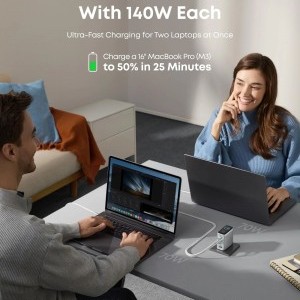 Fali töltő Anker Zolo, 140W, 5A, 1 x USB-A - 3 x USB-C, USB-C kábellel, Ezüst B2697G41-4