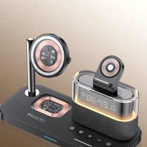 Yesido - Vezeték nélküli töltőállomás (DS37) - Gyors töltés, iPhone, AirPods, Apple Watch, puha éjszakai fény, 25W - Fekete-3