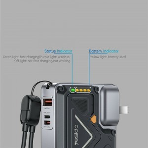 Yesido - Powerbank (YP89) - Mágneses, Gyors töltés, USB, Lightning, Type-C, Beépített állvány, LED fények, 10000mAh, 22.5W- Szürke-1