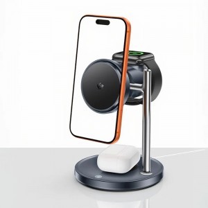 Yesido - Vezeték nélküli töltőállomás 3 az 1-ben (DS40) - Telefonhoz, Fülhallgatóhoz, Órához érintős kapcsolóval, Ventillátorral, Qi2.2, 25W, Type-C kábellel - Fekete-3