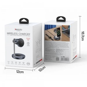 Yesido - Vezeték nélküli töltőállomás 3 az 1-ben (DS40) - Telefonhoz, Fülhallgatóhoz, Órához érintős kapcsolóval, Ventillátorral, Qi2.2, 25W, Type-C kábellel - Fekete-6