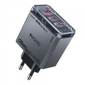 Yesido - Fali töltő (YC101) - USB, 2x Type-C, GaN, Gyors töltés, 65W, 5V/3A, CE, FCC, ROHS, VO - Fekete