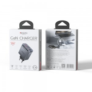 Yesido - Fali töltő (YC101) - USB, 2x Type-C, GaN, Gyors töltés, 65W, 5V/3A, CE, FCC, ROHS, VO - Fekete-6