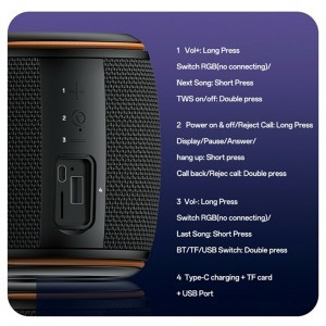 Yesido - Vezeték nélküli Hangszóró (YSW40) - Bluetooth 5.3, Világítás, Type-C, TF Kártya, USB, 1200mAh, 8W - Fekete-1