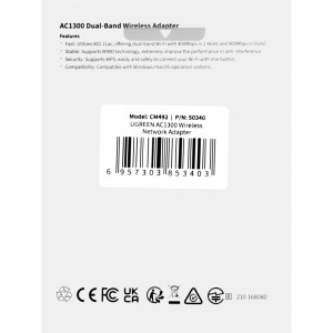 Wi-Fi Adapter Ugreen CM492, Dual Band, 1300Mbps, Szürke-1