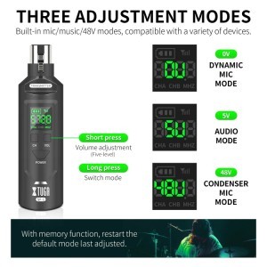 Vezeték nélküli XLR Adó + Vevő UHF  - mikrofonhoz / gitárhoz fekete (XTUGA SF-1 )-1