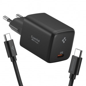 Spigen EE451EU Essential 1-portos hálózati töltő 45W + USB-C kábel fekete