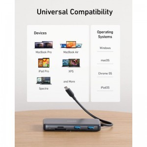 USB-C Hub Anker 555, 2 x USB-A 3.2 - 2 x USB-C - 1 x HDMI - 1 x RJ45 - 1 x SD - 1 x microSD, Szürke-4
