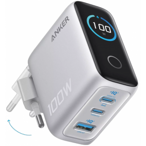 Anker Smart Display Hálózati töltő, 100W, 5A, 1 x USB-A - 2 x USB-C, USB-C kábellel, Ezüst B121BG41