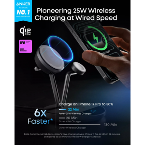 Anker Prime MagGo AirCool 3in1 vezeték nélküli töltő, 25W, fekete B25X7G11-1