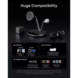 Anker Prime MagGo AirCool 3in1 vezeték nélküli töltő, 25W, fekete B25X7G11-7