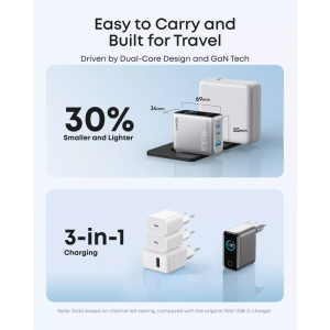 Anker Smart Display Hálózati töltő, 100W, 5A, 1 x USB-A - 2 x USB-C, USB-C kábellel, Ezüst B121BG41-5