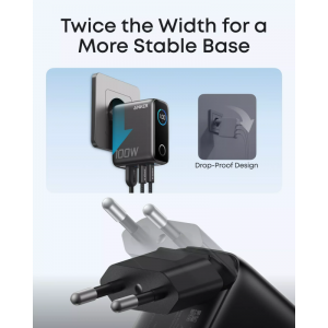 Anker Smart Display fali töltő, 100W, 5A, 1 x USB-A - 2 x USB-C, USB-C kábellel, Szürke B121BGZ1-2