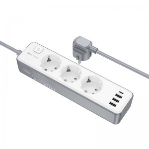 Borofone hálózati elosztó BAC9 - 3 aljzat 240V + 3xUSB + Type C - PD 20W 2 méter fekete-1