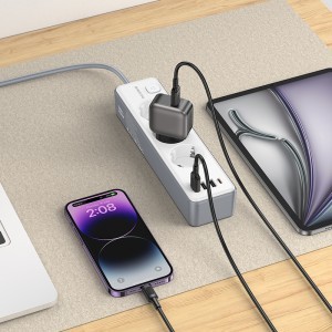 Borofone hálózati elosztó BAC9 - 3 aljzat 240V + 3xUSB + Type C - PD 20W 2 méter fekete-6