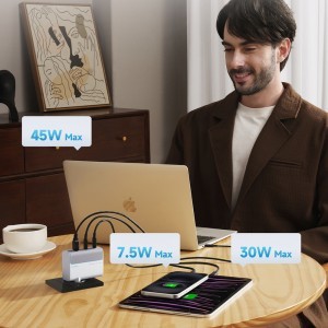 Cuktech AD1003EU 100W GaN 2x USB-C + USB-A fali töltő kábellel - Fehér-4