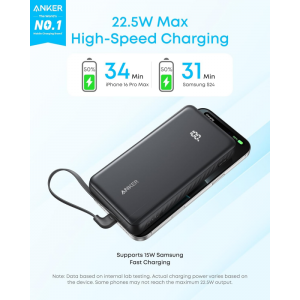 Powerbank Anker Zolo, 10000mAh, 22.5W, QC + PD, Fekete A110DH11-1