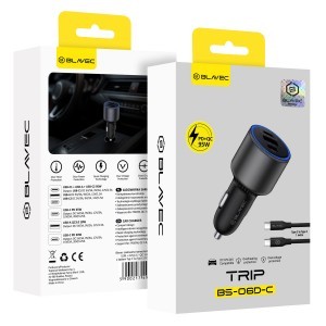 Blavec autós töltő BS-06D-C Trip - USB + 2xType C - QC 3.0 18W PD 65W with Type C to Type C (CCBS06DCQ-U2CB) fekete-5