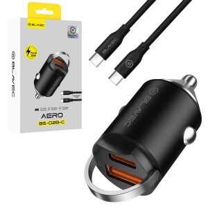 Blavec Autós töltő BS-02B-C Aero - USB + Type C - QC 3.0 18W PD 30W Type C - Type C kábellel (CCBS02BCA-UCB) fekete