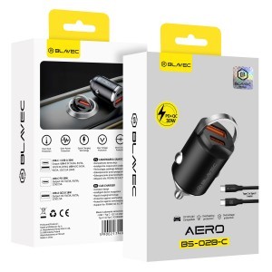 Blavec Autós töltő BS-02B-C Aero - USB + Type C - QC 3.0 18W PD 30W Type C - Type C kábellel (CCBS02BCA-UCB) fekete-4