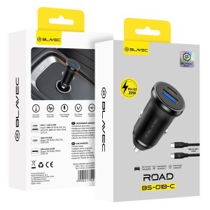 Blavec autós töltő BS-01B-C Road - USB + C típus - QC 3.0 18 W PD 20 W C típus - C típus kábellel (CCBS01BCR-UCB) fekete-2
