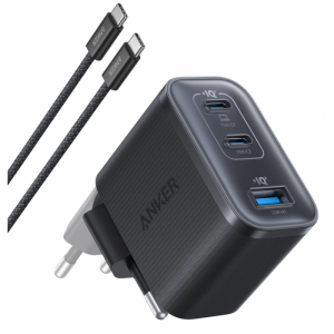 Fali töltő Anker Nano, 70W, 3.5A, 1 x USB-A - 2 x USB-C, USB-C kábellel, Szürke B121A311