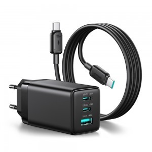 Hálózati töltő Joyroom JR-TG10 65 W GaN 2x USB-C + USB-A kábellel 100 W USB-C - USB-C 1,2 m - fekete