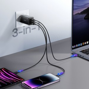 Hálózati töltő Joyroom JR-TG10 65 W GaN 2x USB-C + USB-A kábellel 100 W USB-C - USB-C 1,2 m - fekete-5