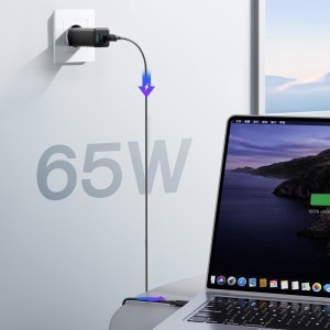 Hálózati töltő Joyroom JR-TG10 65 W GaN 2x USB-C + USB-A kábellel 100 W USB-C - USB-C 1,2 m - fekete-3