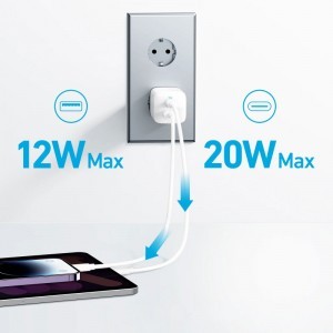 Fali Töltő Anker 323, 33W, 3A, 1 x USB-A - 1 x USB-C, Fehér A2331G21-2