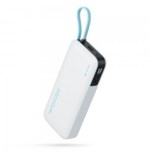 Cuktech CUKP200NGLLG 55W 20000mAh Powerbank beépített USB-C kábellel - Fehér