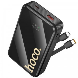 Hoco Q37A 20000 mAh QC PD 22,5W beépített USB-C + Lightning kábelekkel powerbank fekete-2
