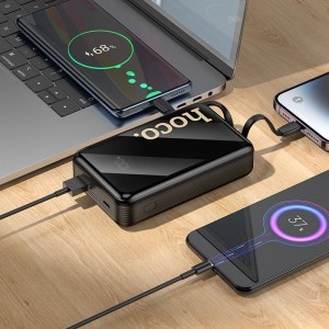 Hoco Q37A 20000 mAh QC PD 22,5W beépített USB-C + Lightning kábelekkel powerbank fekete-6