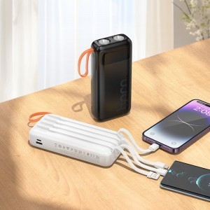 Hoco J151A 20000 mAh 2A powerbank beépített USB-A + USB-C + Lightning + Micro USB kábelekkel és dupla lámpával, fekete-4