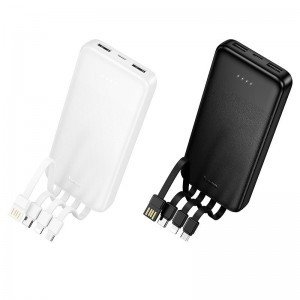 Hoco J163 10000 mAh 2A powerbank négy beépített kábellel USB-A + USB-C + Lightning + Micro USB fehér-2