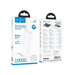 Hoco J163 10000 mAh 2A powerbank négy beépített kábellel USB-A + USB-C + Lightning + Micro USB fehér-4