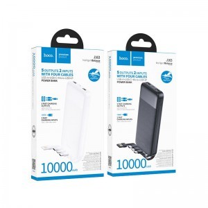 Hoco J163 10000 mAh 2A powerbank négy beépített kábellel USB-A + USB-C + Lightning + Micro USB fehér-5