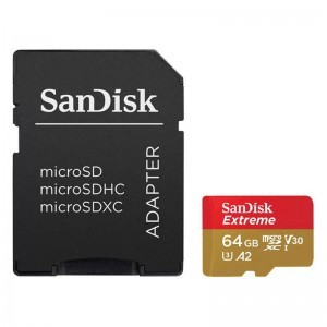 Sandisk 64gb MicroSDXC Extreme memóriakártya + Adapter 170mb/s /80 mb/s UHS-I V30 A2 C10 U3 + Rescue Pro Deluxe szoftver (BONTOTT)