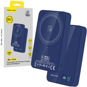 Blavec Power Bank 10000mAh BJ-04 Slim 13,5mm - Type C - 22,5W mágneses Magsafe 3 az 1-ben (PBBJ04-MC10N) tengerészkék üveg
