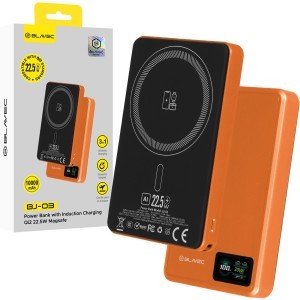 Blavec külső akkumulátor 10000 mAh BJ-03 Slim 13,5 mm - C típusú - 22,5 W mágneses MagSafe 3 az 1-ben (PBBJ03-MC10O) narancssárga alumínium