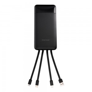 Charmast W2089 PD3.0 3A 22,5W 20000 mAh powerbank beépített USB-A / USB-C / Lightning / Micro USB kábelekkel fekete-4
