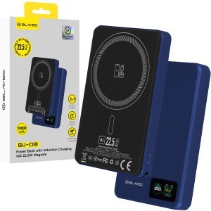 Blavec Powerbank 10000 mAh BJ-03 Slim, 22,5 W MagSafe 3 az 1-ben (PBBJ03-MC10N) sötétkék alumínium mágneses